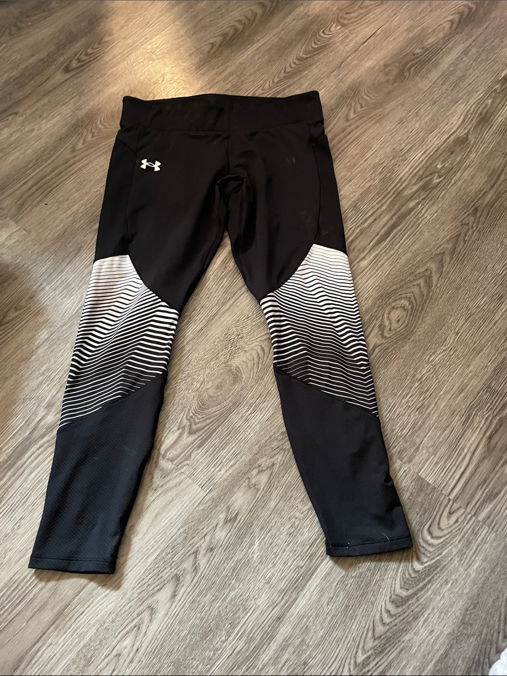 Under Armour Black Leggings with White Striped Knee Panels